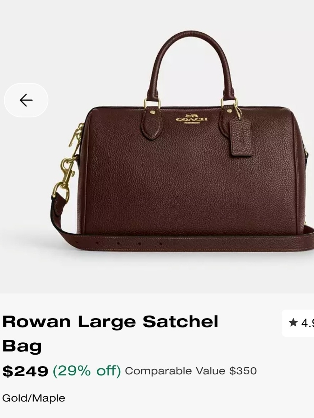 Coach Rowan Satchel In Maple